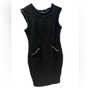 Pink Tartan wool tweed black with white contrast sleeveless knee-length dress 10